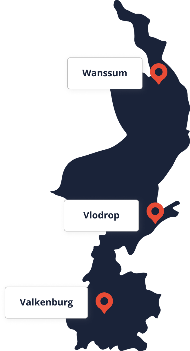 Kaart met locaties: Wanssum, Vlodrop & Valkenburg Kaart met locaties: Wanssum, Vlodrop & Valkenburg